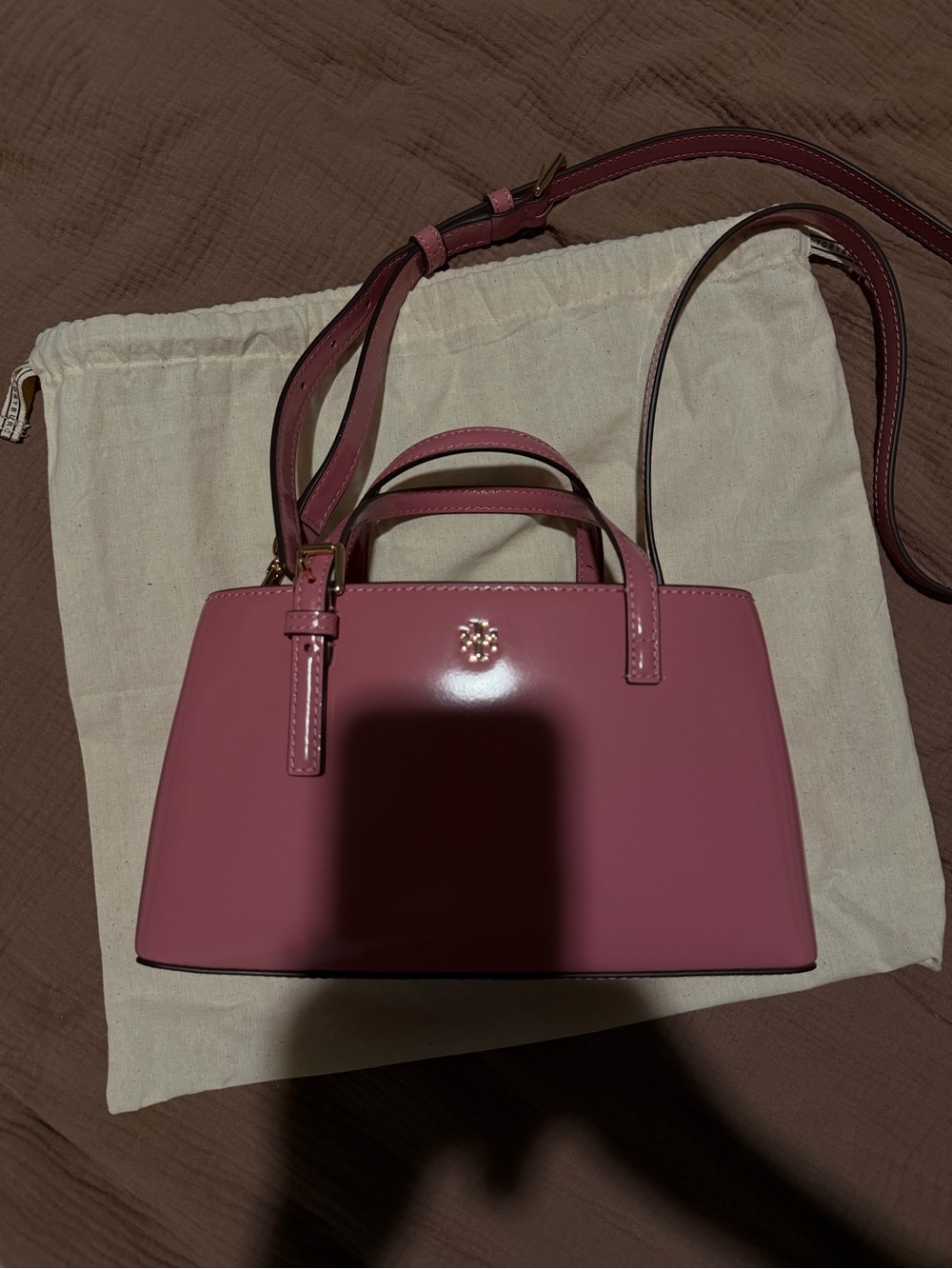 Tory Burch Rose Patent Mini Satchel with Crossbody Strap